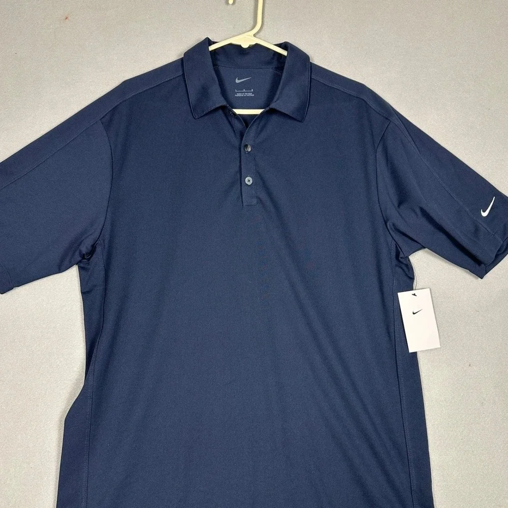 NEW Nike Shirt Mens Large Navy Blue Short Sleeve Embroidered Swoosh Logo Polo